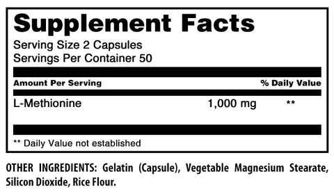 Image of Amazing Formulas L-Methionine | 1000 Mg | 100 Capsules