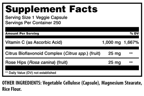 Image of Amazing Formulas Vitamin C with Rose Hips & Citrus Bioflavonoids | 1000 Mg | 250 Veggie Capsules