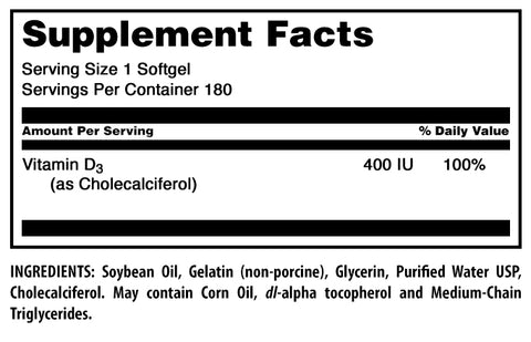 Image of Amazing Formulas Vitamin D3 | 400 IU | 180 Softgels