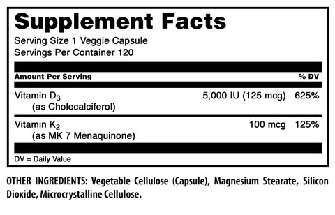 Image of Amazing Formulas Vitamin D3 5000 IU + Vitamin K2 100 MCG | 120 Veggie Capsules