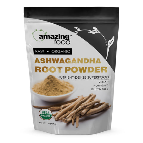Image of Amazing Food Ashwagandha Root Powder | 1 Lb | 2 Grams per Serving | 227 Servings | USDA Organic