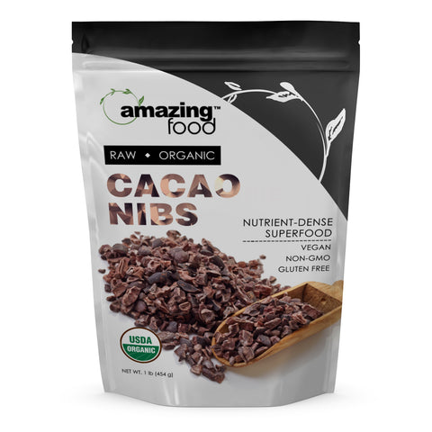 Image of Amazing Food Raw Cacao Nibs | 1 Lb | 28 Grams per Serving | 16 Servings | USDA Organic