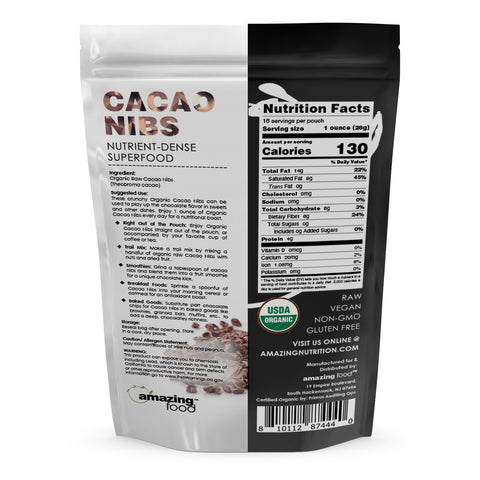Image of Amazing Food Raw Cacao Nibs | 1 Lb | 28 Grams per Serving | 16 Servings | USDA Organic
