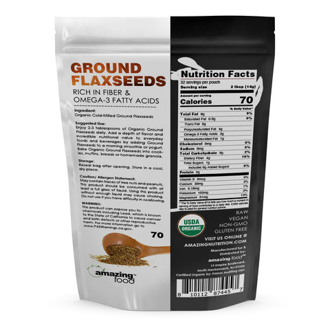 Image of Amazing Food Ground Flaxseeds | 1 LB | 14 Grams per Serving | 32 Servings | USDA Organic