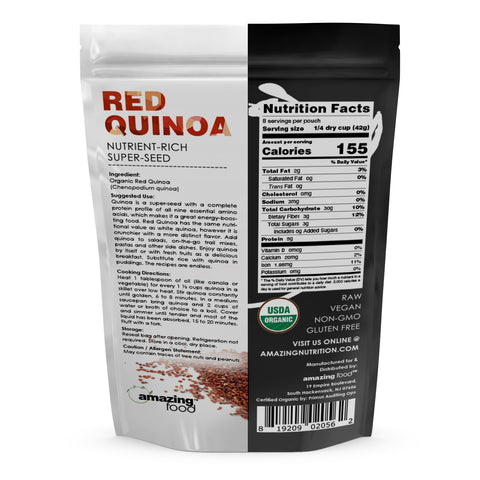 Image of Amazing Food Red Quinoa | 12 Oz | 42 Grams per Serving | 8 Servings | USDA Organic