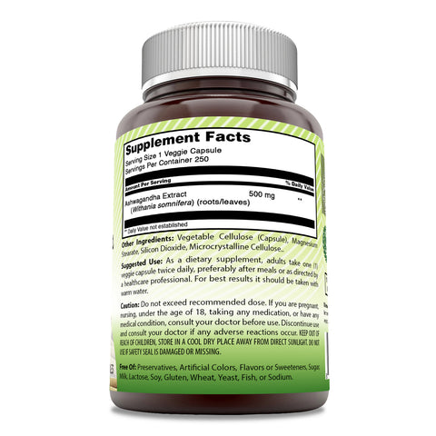 Image of Amazing India Ashwagandha Extract | 500 Mg | 250 Veggie Capsules