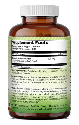 Image of Amazing India Neem (Azadirachta indica) 500 Mg | 240 Veggie Capsules