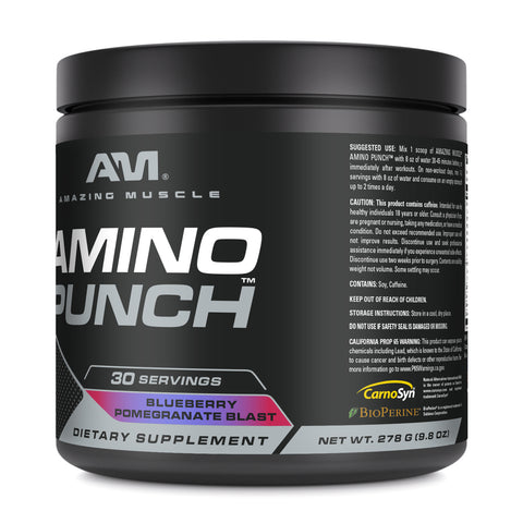 Image of Amazing Muscle Amino Punch | Blueberry Pomegranate Blast | 30 Servings | 9.8 Oz | 9.25 Grams per Serving