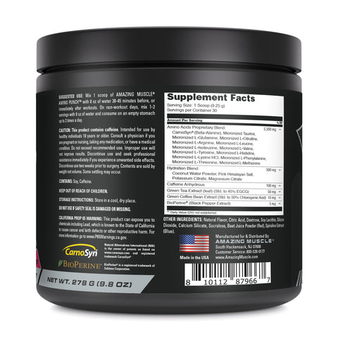Image of Amazing Muscle Amino Punch | Blueberry Pomegranate Blast | 30 Servings | 9.8 Oz | 9.25 Grams per Serving