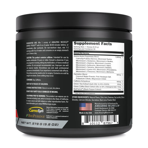 Image of Amazing Muscle Amino Punch | Cherry Ice Flavor | 30 Servings | 9.8 Oz | 9.25 Grams per Serving