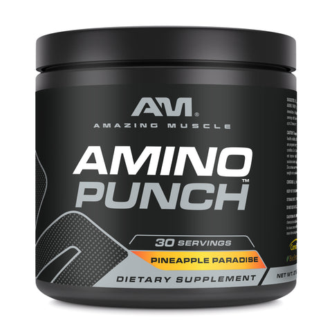 Image of Amazing Muscle Amino Punch | Pineapple Paradise Flavor | 30 Servings | 9.8 Oz | 9.25 Grams per Serving