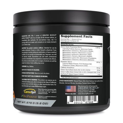 Image of Amazing Muscle Amino Punch | Pineapple Paradise Flavor | 30 Servings | 9.8 Oz | 9.25 Grams per Serving