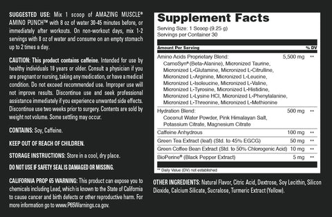 Image of Amazing Muscle Amino Punch | Pineapple Paradise Flavor | 30 Servings | 9.8 Oz | 9.25 Grams per Serving