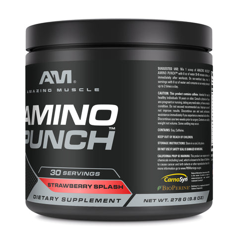 Image of Amazing Muscle Amino Punch | Strawberry Splash Flavor | 30 Servings | 9.8 Oz | 9.25 Grams per Serving