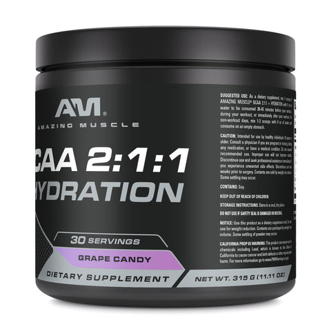 Image of Amazing Muscle BCAA 2:1:1 + Hydration | Grape Candy Flavor| 30 Servings | 315 Grams (11.11 Oz)