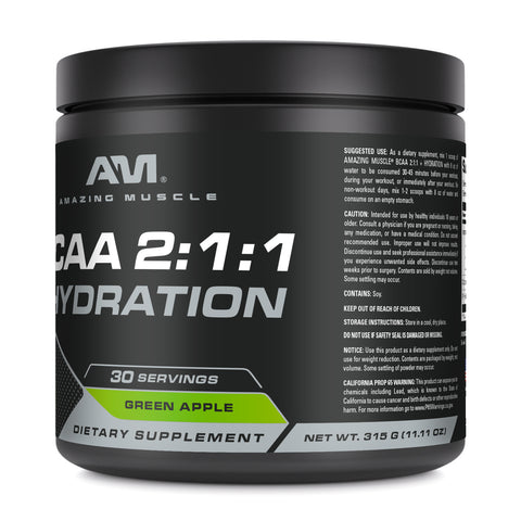 Image of Amazing Muscle BCAA 2:1:1 + Hydration | Green Apple Flavor| 30 Servings | 315 Grams (11.11 Oz)