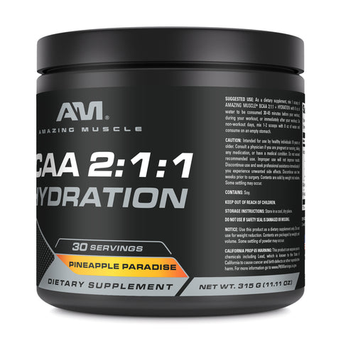 Image of Amazing Muscle BCAA 2:1:1 + Hydration | Pineapple Paradise Flavor | 30 Servings | 315 Grams
