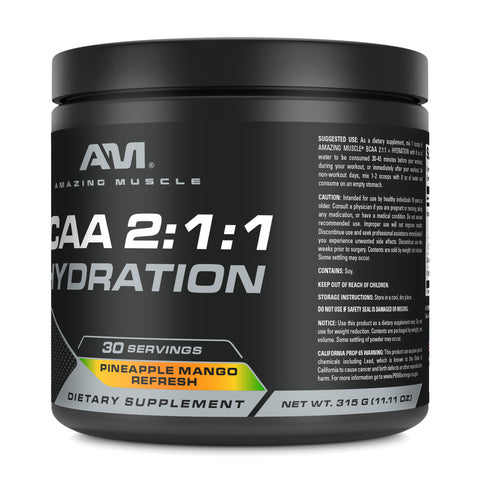 Image of Amazing Muscle BCAA 2:1:1 + Hydration | Pineapple Mango Refresh Flavor| 30 Servings | 315 Grams