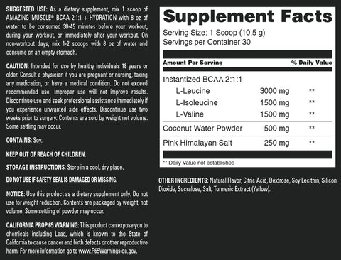 Image of Amazing Muscle BCAA 2:1:1 + Hydration | Pineapple Mango Refresh Flavor| 30 Servings | 315 Grams