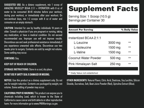 Image of Amazing Muscle BCAA 2:1:1 + Hydration | Wild Berry Burst Flavor| 30 Servings | 315 Grams