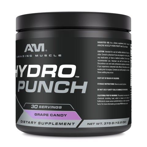 Image of Amazing Muscle Hydro Punch | Hydration + Electrolyte Blend | Pre-Intro & Post Workout Powder Supplement | 30 Servings | Grape Candy Flavor