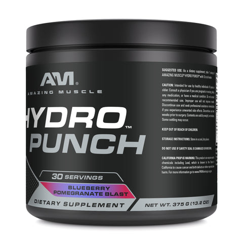 Image of Amazing Muscle Hydro Punch | Hydration + Electrolyte Blend | Pre-Intro & Post Workout Powder Supplement | 30 Servings | Blueberry Pomegranate Blast Flavor