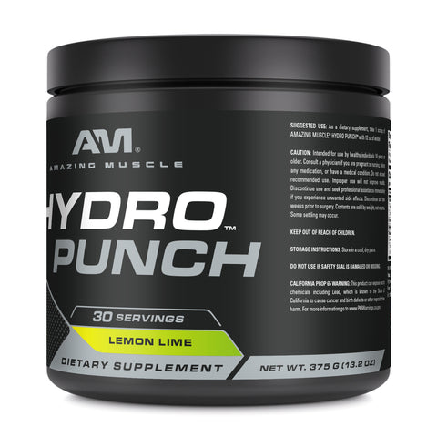 Image of Amazing Muscle Hydro Punch | Hydration + Electrolyte Blend | Pre-Intro & Post Workout Powder Supplement | 30 Servings | Lemon Lime Flavor