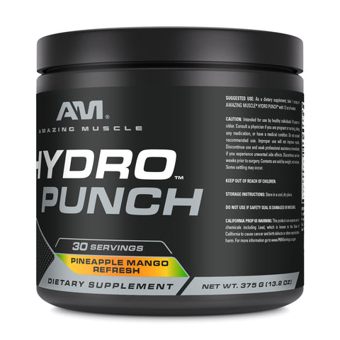 Image of Amazing Muscle Hydro Punch | Hydration + Electrolyte Blend | Pre-Intro & Post Workout Powder Supplement | 30 Servings | Pineapple Mango