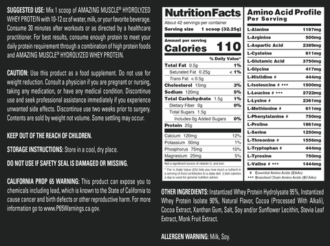 Image of Amazing Muscle Hydrolyzed Whey Protein Powder | Chocolate Flavor | 3 Lb | 25 G Protein per Serving | 42 Servings