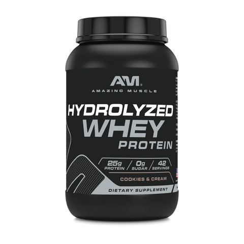 Image of Amazing Muscle Hydrolyzed Whey Protein Powder | Cookies & Cream Flavor | 3 Lb | 25 G Protein per Serving | 42 Servings