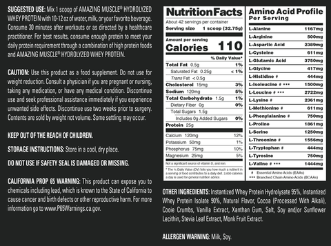 Image of Amazing Muscle Hydrolyzed Whey Protein Powder | Cookies & Cream Flavor | 3 Lb | 25 G Protein per Serving | 42 Servings