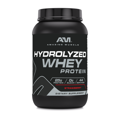 Image of Amazing Muscle Hydrolyzed Whey Protein Powder | Strawberry Flavor | 3 Lb | 25 G Protein per Serving | 44 Servings