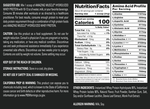 Image of Amazing Muscle Hydrolyzed Whey Protein Powder | Strawberry Flavor | 3 Lb | 25 G Protein per Serving | 44 Servings