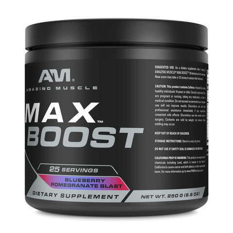Image of Amazing Muscle Max Boost | Intense Pre-Workout Supplement | 25 Servings| Blueberry Pomegranate Blast Flavor