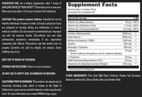 Image of Amazing Muscle Max Boost | Intense Pre-Workout Supplement | 25 Servings| Fruit Punch Flavor