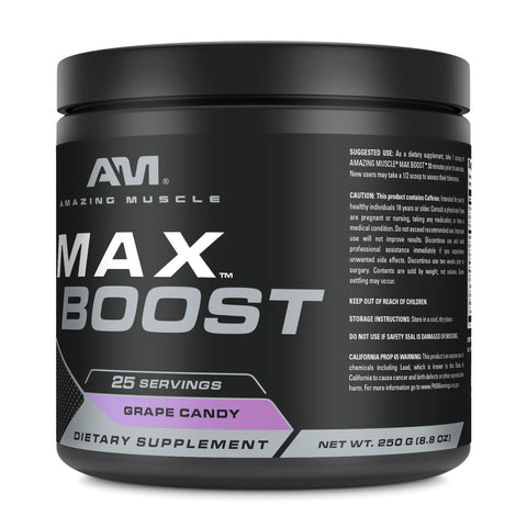 Image of Amazing Muscle Max Boost | Intense Pre-Workout Supplement | 25 Servings| Grape Candy Flavor