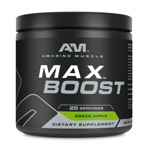 Image of Amazing Muscle Max Boost | Intense Pre-Workout Supplement | 25 Servings| Green Apple Flavor
