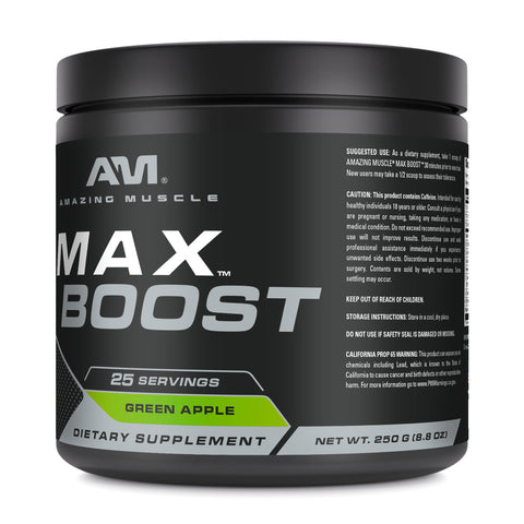 Image of Amazing Muscle Max Boost | Intense Pre-Workout Supplement | 25 Servings| Green Apple Flavor