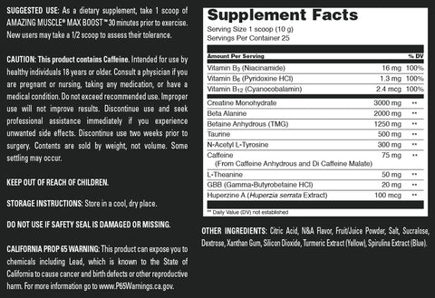 Image of Amazing Muscle Max Boost | Intense Pre-Workout Supplement | 25 Servings| Green Apple Flavor