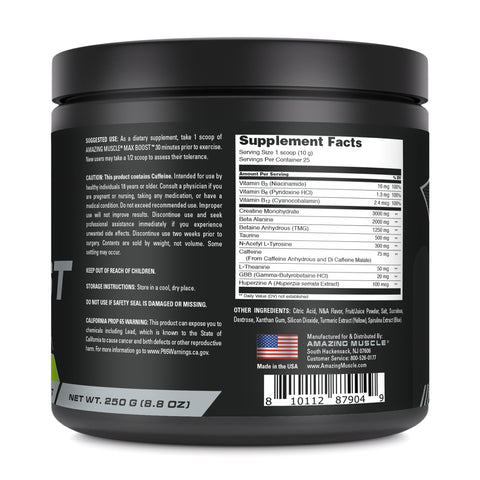 Image of Amazing Muscle Max Boost | Intense Pre-Workout Supplement | 25 Servings| Lemon Lime Flavor