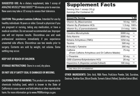 Image of Amazing Muscle Max Boost | Intense Pre-Workout Supplement | 25 Servings| Lemon Lime Flavor