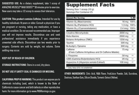 Image of Amazing Muscle Max Boost | Intense Pre-Workout Supplement | 25 Servings| Pineapple Paradise Flavor