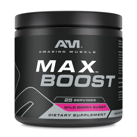 Image of Amazing Muscle Max Boost | Intense Pre-Workout Supplement | 25 Servings | Wild Berry Burst Flavor