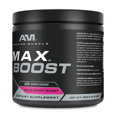 Image of Amazing Muscle Max Boost | Intense Pre-Workout Supplement | 25 Servings | Wild Berry Burst Flavor