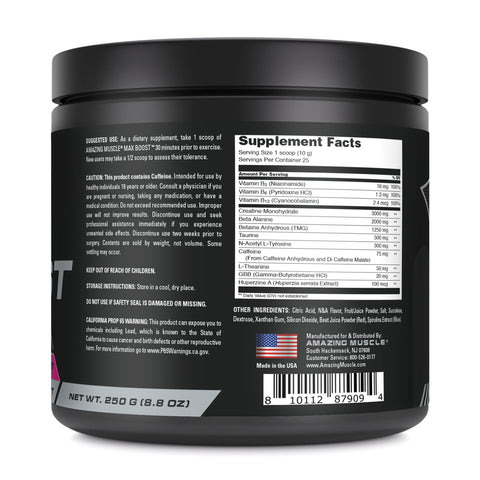 Image of Amazing Muscle Max Boost | Intense Pre-Workout Supplement | 25 Servings | Wild Berry Burst Flavor