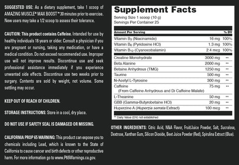 Image of Amazing Muscle Max Boost | Intense Pre-Workout Supplement | 25 Servings | Wild Berry Burst Flavor