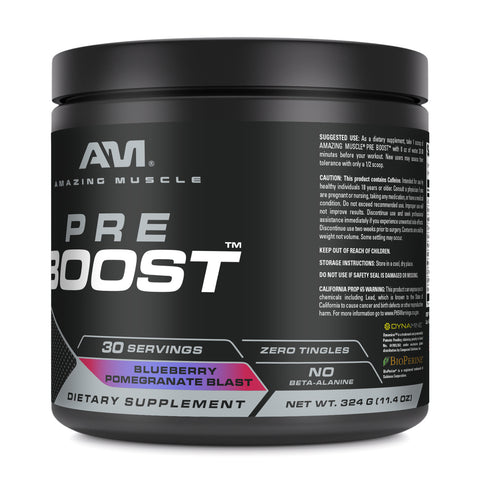 Image of Amazing Muscle Pre Boost | 30 Servings | Pre Workout Supplement for Men & Women | Blueberry Pomegranate Blast Flavor