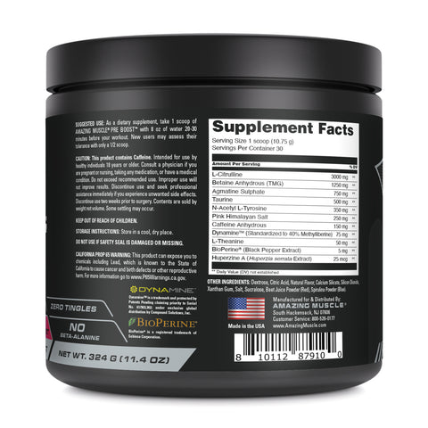 Image of Amazing Muscle Pre Boost | 30 Servings | Pre Workout Supplement for Men & Women | Blueberry Pomegranate Blast Flavor