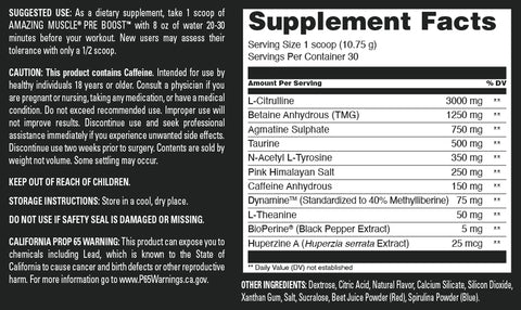 Image of Amazing Muscle Pre Boost | 30 Servings | Pre Workout Supplement for Men & Women | Blueberry Pomegranate Blast Flavor