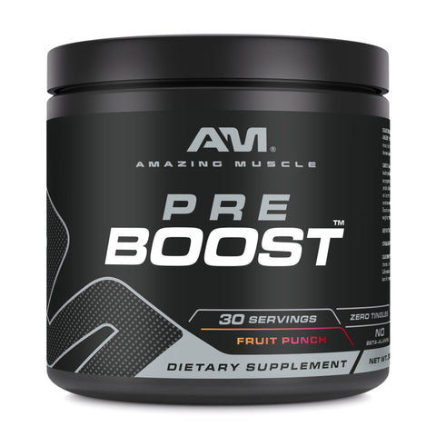 Image of Amazing Muscle Pre Boost Pre-Workout Powder | Fruit Punch Flavor | 30 Servings | 11.04 Oz | 10.75 Grams per Serving